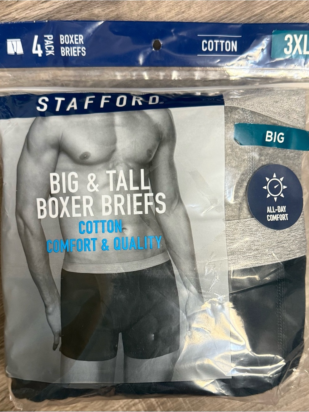 Stafford 4-Pack Men's Big & Tall Cotton Boxer Brief Black Grey Classic Comfort
